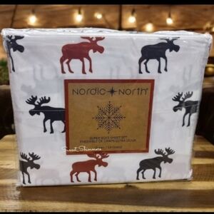 4 Piece Nordic North MOOSE Queen Size Sheet Set Bedding Decor New